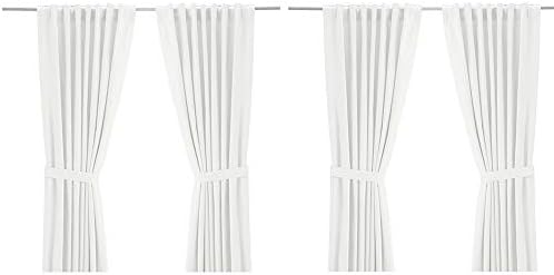 IKEA RITVA 401.119.92 סט וילון לבן, 2 לוחות עם קשירה - גודל: W: 57 X L98, כותנה, זוג 2