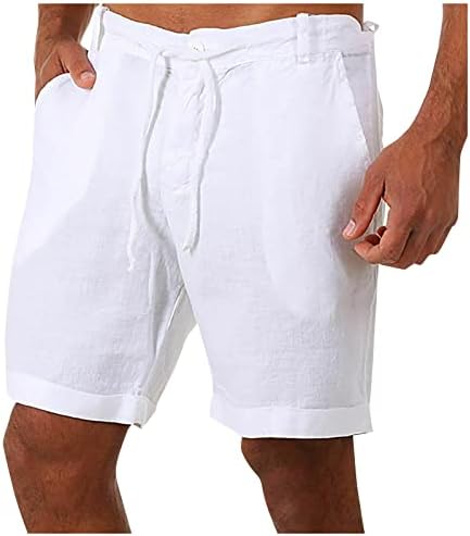 גברים מכנסי פשתן כותנה קצרים מזדמנים מותניים המותניים המותניים יוגה מכנסיים קצרים אימון פעיל טרקלין קצר