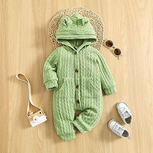 למגול תינוקות תינוקות בנות בנים סרוג סרבל עם אוזני דוב תלבושת רומפר עם ברדס חמה לסתיו 0m-3t