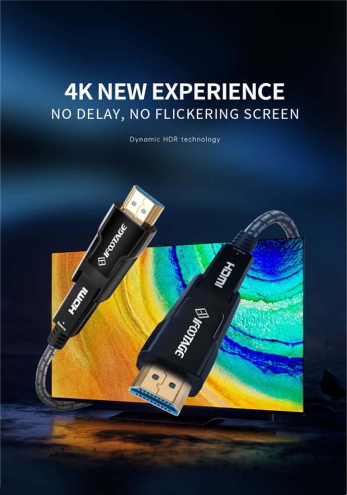 Ifootage כבל HDMI 4K, כבל Ultra 18GBPs מהירות גבוהה 33 רגל HDMI, כבל קלוע 4K60Hz ， מהירות גבוהה במיוחד תואמת לאטמוס של Dolby