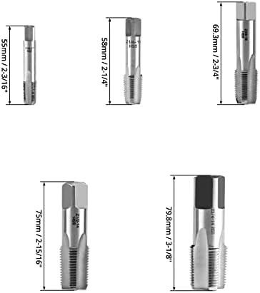 Qwork סט ברז צינור NPT בן 5 חלקים, גדלים כוללים 1/8 , 1/4, 3/8 , 1/2 ו- 3/4 , שוק עגול עם קצה מרובע, כלי חתך ימין, פלדת פחמן