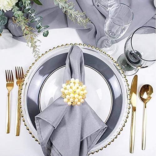 טבעות מפיות של פרחי פרל ריינסטון, מפית מתכת זהב מחזיק אבזם אבזם לחתונה לחתונה של מסיבת חג המולד עיצוב שולחן ארוחת