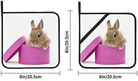Kawaii Baby Rabbit Rabs רפידות חמות מחזיקי סיר תנור עמידים לחום 2 מחזיקי רפידות חמות מחזיקי סיר 8 × 8 אינץ 'לבישול ואפייה