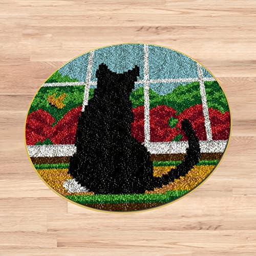 מתנה2ערכת וו תפס 3 ד', 17.8 על 17.8 בערכת שטיח כרית עשה זאת בעצמך מחצלת שטיח וו תפס, ערכת הכנת שטיח מודפס בדוגמת חתול שחור