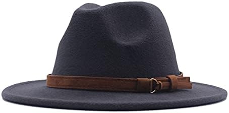 יוניסקס כובע קש מוצק כובע באולר עם חגורת עור תקליטון רחב פדורה קאובוי בוקרה כובע וינטג 'ג'נטלמן
