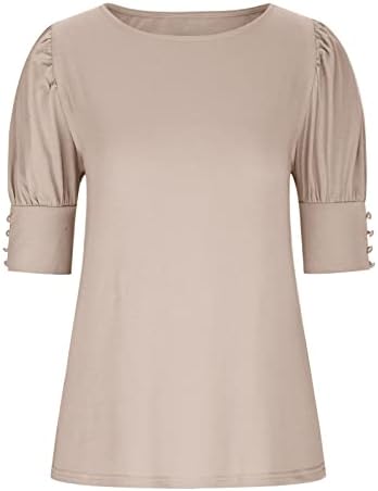 צמרות שרוול נפוחות שורשיות לנשים חולצת טוניקה קיץ בצבע אחיד מזדמן חולצות טוניקה רופפות ללבוש עם חותלות