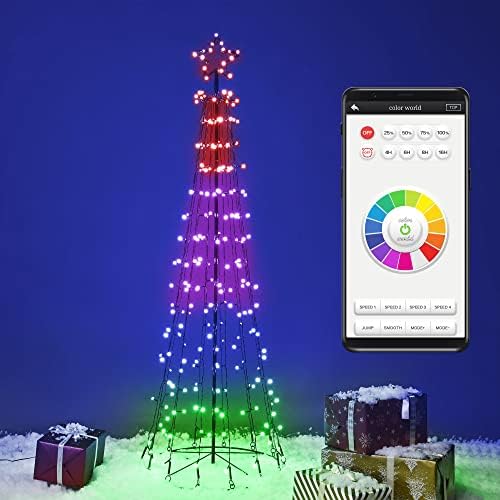 YESCOM CONE 5FT CONE עץ חג המולד עם אור 26 מצבים 240 LED רב-צבע אור Bluetooth App Control Process