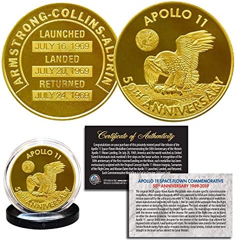 Apollo 11 50 שנה להנצחה של נאסא רובינס מדליון מחווה מטבע מטבע בחיפוש זהב 24 קראט עם קפסולה