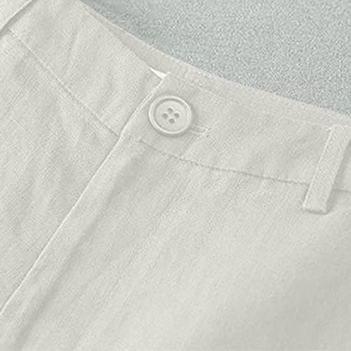 נשים מכנסי פשתן כותנה לבושים בקיץ כפתור מצויד כפתור זבוב מכנסיים קצרים מותניים גבוהים במותניים נוחות בצבע אחיד מכנסיים