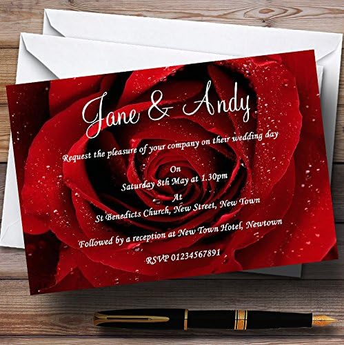 הזמנות לחתונה בהתאמה אישית של ורד רטוב אדום
