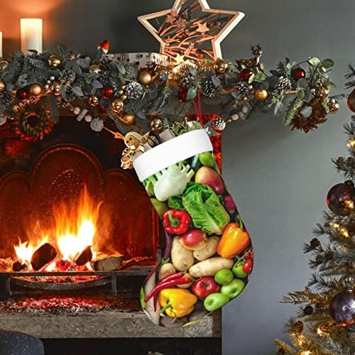 Yilequan 18 אינץ 'גרבי חג המולד גרביים קלאסיים, פירות וירקות טריים, לקישוטים למסיבות חג המולד לחג משפחתי