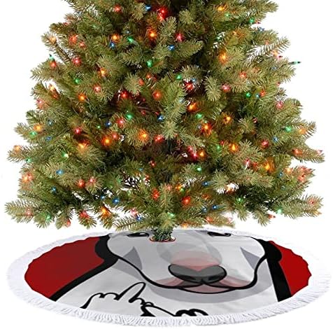 שור כלב טרייר עם אצבע אמצע אצבע עץ חג המולד חצאית חג המולד מחצלת עץ קישוטי ציצים לקישוטים מסיבת חג 30/36/48 אינץ '