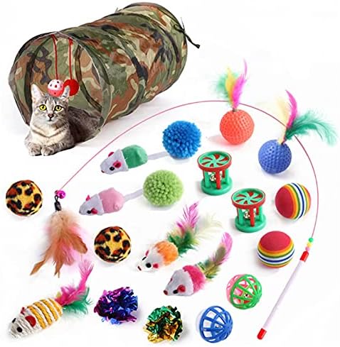 מגוון צעצועי חתלתים לחתולים של Enostore, סט צעצועים אינטראקטיביים לחתולים, טיזר נוצה לחתול - שרביט עכבר צעצוע