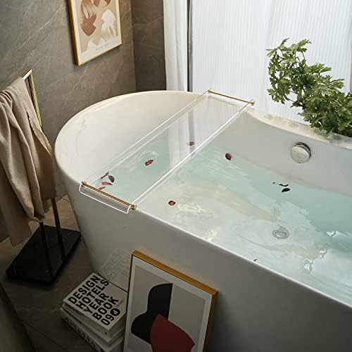 מגש קאדי אמבטיה אקריליק ברור עם ידיות זהב לשולחן אמבטיה אמבטיה מדף מגש קאדי למקלחת מתאים לכל האמבטיה GTT221014