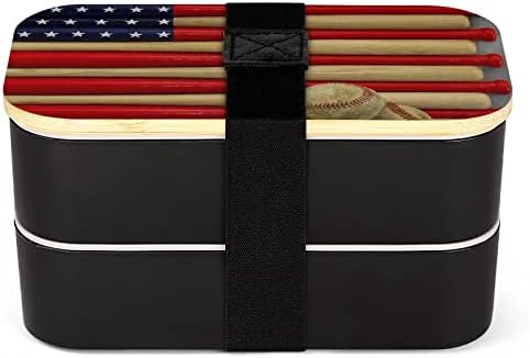 דגל עטלף בייסבול דגל אמריקה בנטו קופסת ארוחת צהריים דליפה דליפה מכולות מזון בנטו עם 2 תאים לפיקניק עבודה לא