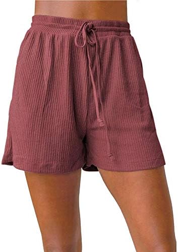 נשים זיעה מכנסיים נשים של לסרוג שרוך קיץ מותניים מכנסיים קצרים מקרית מצולעים חוף כיסים אלסטי מכנסיים קצרים עבור