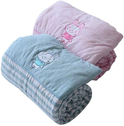 פס קריקטורה כותנה תינוקות ופעוטות שמיכה מיטת מיטה רכה רכה שמיכה לתינוקת עריסה עם מילוי מיקרופייבר רך, ארנב ורוד 43 x55,