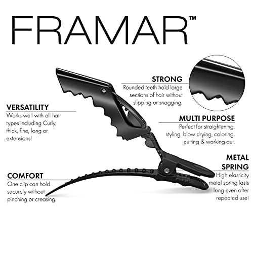 קטעי שיער שחורים של Framar + Framar Pastel Alligator Clips - 20 חבילה