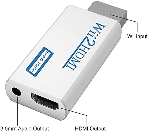 מתאם Wii to HDMI, ממיר Wii to HDMI עם קלט וידאו של 1080p/720p קלט וידאו פלט 3.5 ממ תומך בכל מצבי התצוגה