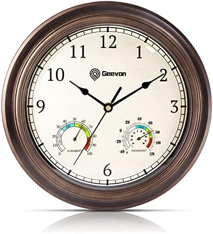 שעון קיר 12 אינץ 'של GEEVON לא מתקתק עם היגרומטר ושילוב מדחום, קוורץ מופעל על סוללה דקורטיבי שעוני קיר דיגיטליים גדולים