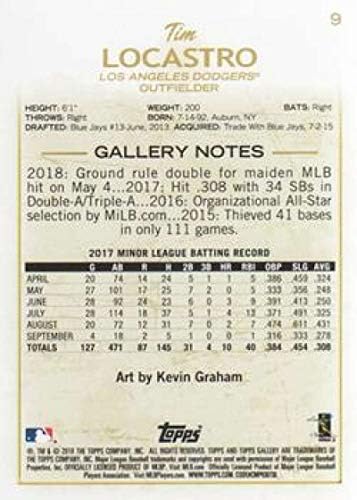 2018 גלריית טופפס בייסבול 9 טים לוקסטרו RC טירון לוס אנג'לס דודג'רס רשמי מסחר ב- MLB