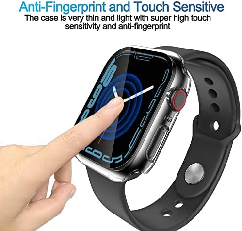 מארז מחייך תואם לסדרה Apple Watch 7 45 ממ עם מגן מסך זכוכית מחוסמת, מארז מחשב קשה ומגן מלא, כיסוי דק במיוחד ל- iWatch