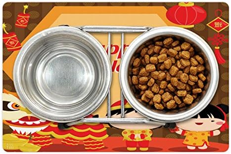 מחצלת חיות מחמד לשנה הסינית החדשה של אמבסון למזון ומים, טקסט חגיגה בצורת משושה עם בעלי חיים מסורתיים, מחצלת גומי מונעת