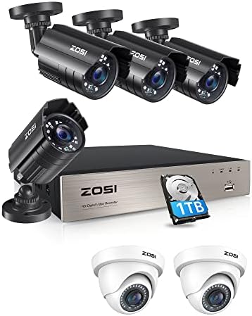 מערכת מצלמות אבטחה של ZOSI 1080P עם 1TB HDD, 8CH 5MP Lite HD-TVI וידאו מקליט DVR, 4X HD 1920TVL 1080p מצלמות