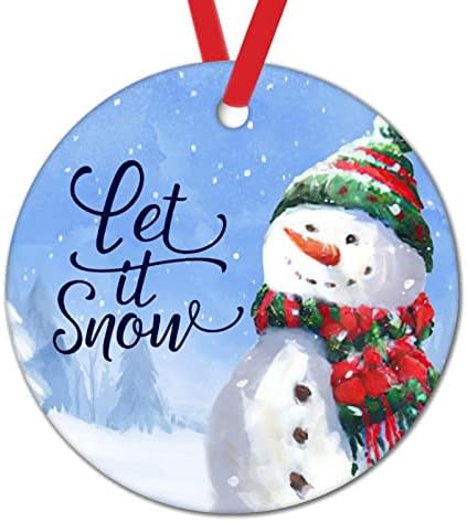 תן לזה שלג קישוטי חג המולד לילדים חורף שמיים כחולים מצחיקים חג מולד תלוי עיצוב שלג איש קרמיקה עגולה קישוטים לחג