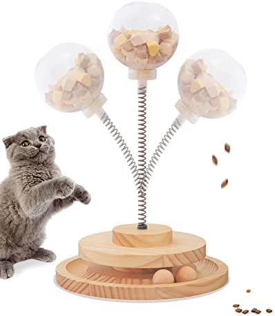 אינטראקטיבי חתול מזין צעצוע מקורה חתולים איטי מתקני האכלה אביב צעצועים מצחיק עץ מסלול 2 כדורי רולר פטיפון תרגיל