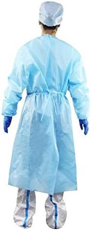 AAMI רמה 1 שמלות בידוד חד פעמיות כחולות- PP + PE חומר, סגור גב, שרוול אלסטי, לטקס חופשי, לא ארוג, גודל אחד מתאים