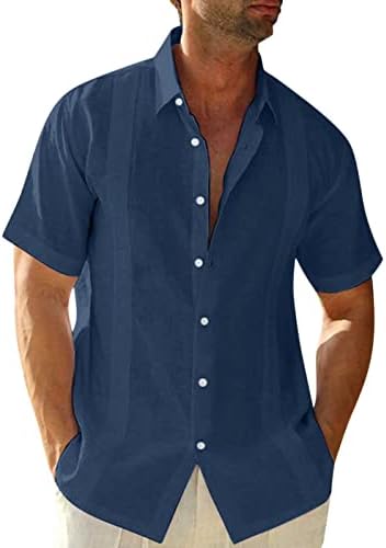 חולצות פשתן כותנה מזדמנים של XXBR לגברים, חולצת שרוול קצרה של שרוול קצר מכופתרת