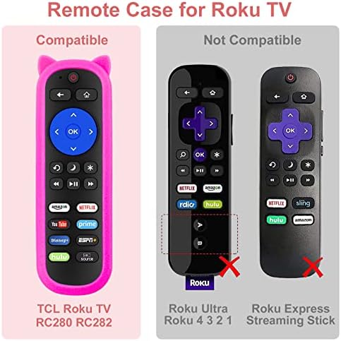 רגל טלוויזיה בסיסית עבור TCL Roku TV Stand עם כיסוי מרחוק זוהר ורוד, החלפת רגליים טלוויזיה לרגלי עמדת טלוויזיה TCL עבור 32 40