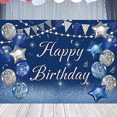 יום הולדת שמח רקע קישוט חיל הים כחול וכסף גליטר בלוני כוכב באנר רקע גברים נשים מסיבת יום הולדת אספקת קישוט