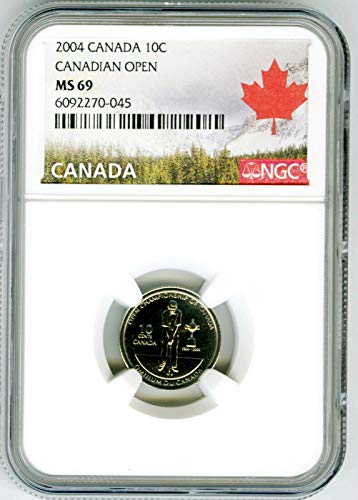 2004 CA קנדה 100 שנה להיווסדו 10 סנט אליפות גולף פתוחה קנדית DIME MS69 NGC