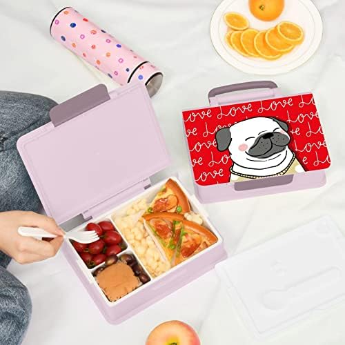 Alaza Pug Pug Guppy Guppy Valentine Bento Bento קופסת ארוחת צהריים ללא דליפה ללא דליפה מכולות ארוחות צהריים עם מזלג