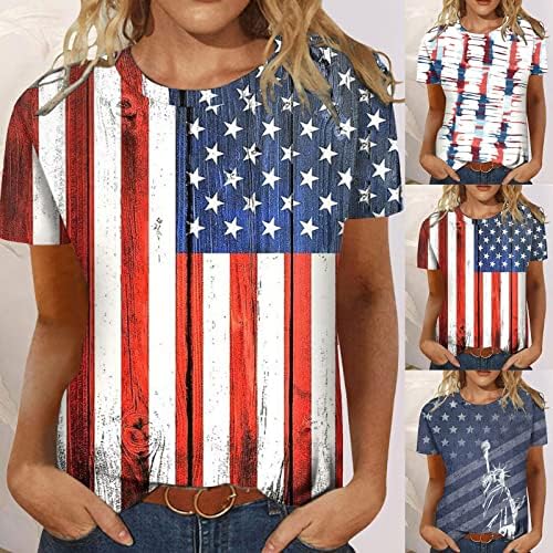 חולצה לנשים בינוני יום עצמאות לנשים הדפסת חולצות קיץ יומיות לנשים טנק צוואר שרוול ארוך