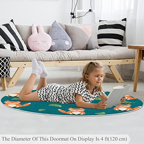 Llnsupply ילדים עגולים לילדים שטיח שטיח מצויר שועל שועל מייפל דפוס עלה משתלת כרית שטיחים