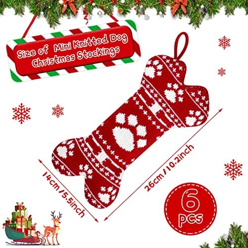 6 מחשבים סרוגים כלב גרבי חג המולד מיני כלב חיות מחמד גרבי חג מולד חג המולד אדום סרוג גרב גרב עצם צורת חיות מחמד לגרבי