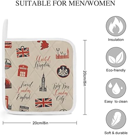 נושא בריטניה ולונדון עם כתובות מחזיקי סיר למטבח חום עמיד בפני חום תנור רפידות חמות לבישול