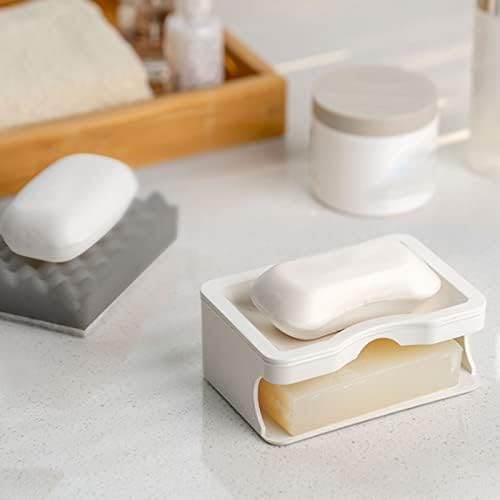 מחזיק סבון Amabeafhe מקלחת לבנה לבנה פשוטה וידידותית לסביבה PP סבון שרף, עיצוב שכבה כפולה מתאים לחדר אמבטיה