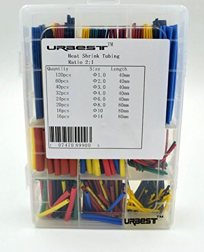 Urbest®328 PCS מגוון חום מכווץ צינור 5 צבעים 8 מידות צינורות עטיפת שרוול סט משולבת