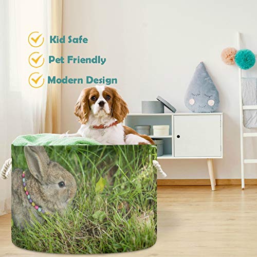 Visesunny Happy Rabbit ארנב סלי כביסה באחסון בד קופסת אחסון פח קופסת אחסון מתקפלת סלסלת בגדים צעצועים סלסלים