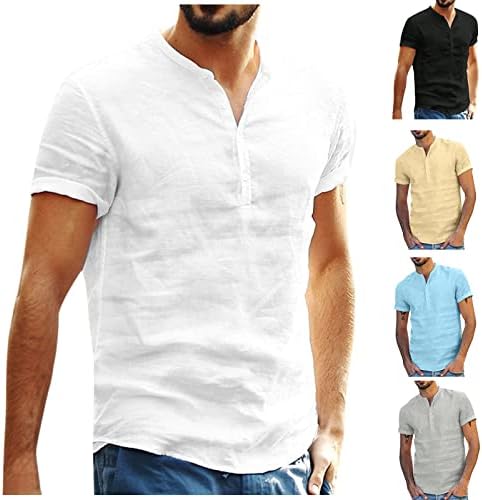 גברים מקרית כותנה פשתן חולצות מוצק צבע כפתור עד חולצות קיץ חוף טי חולצות