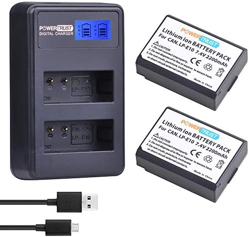 PowerTrust 2-Pack LP-E10 סוללה LP E10 LPE10 סוללות ומטען סוללות כפול USB של USB עבור Canon EOS Rebel T3, T5, T6,