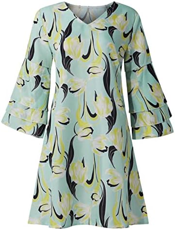 שמלות נשים של נוקמופו שרוולים קצרים טמפרמנט אופנה אלגנטי מודפס צווארון V 3/4 שרוולים מיני שמלה