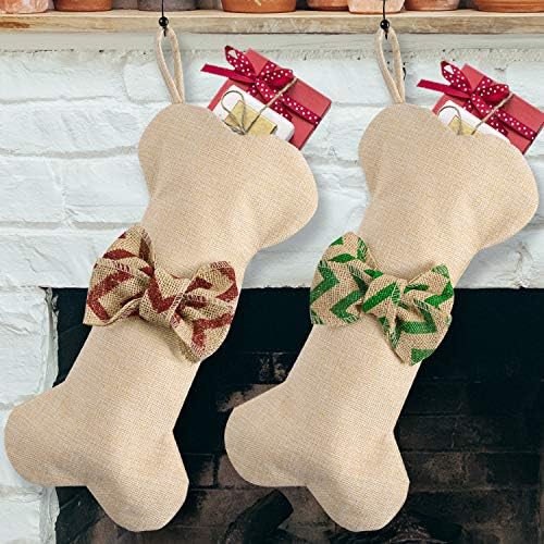 טנלי 2 חתיכות עצמות כלב גרבי חג המולד 16 אינץ 'קו גדול מחמד גרבי חג המולד עם קשת יוטה יוטה תליית גרביים שקיות מתנה לקישוטים