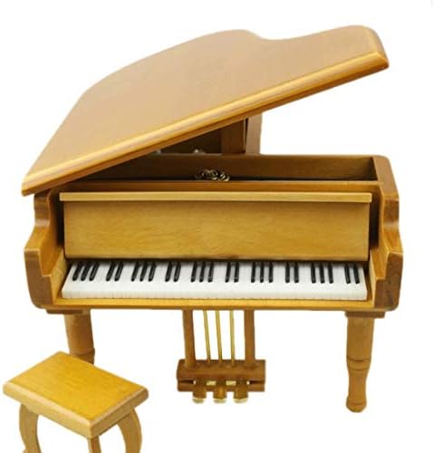 KLHHHG קופסת מוזיקה בצורת פסנתר צהוב, מתנת יום הולדת יצירתית עם שרפרף קטן, תיבת מוזיקה לקישוט מאהב