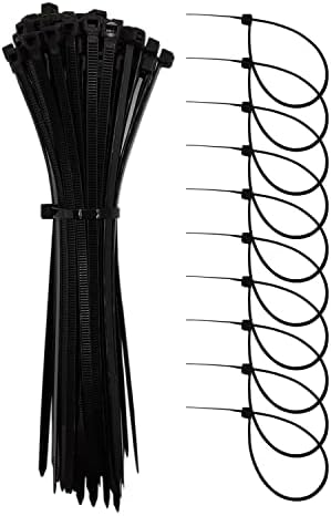Abinlin קשרי רוכסן שחורים 8 אינץ ', 100 יחידות כבלים כבלים כבדים, זיפות פלסטיק, קשרי תיל עם 50 קילו חוזק מתיחה, עטיפת