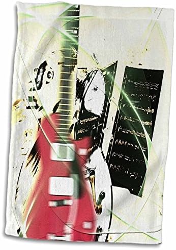 3DROSE פלורן - מוסיקה II - הדפס של גיטרה מופשטת אדומה עם ספר מוסיקה - מגבות